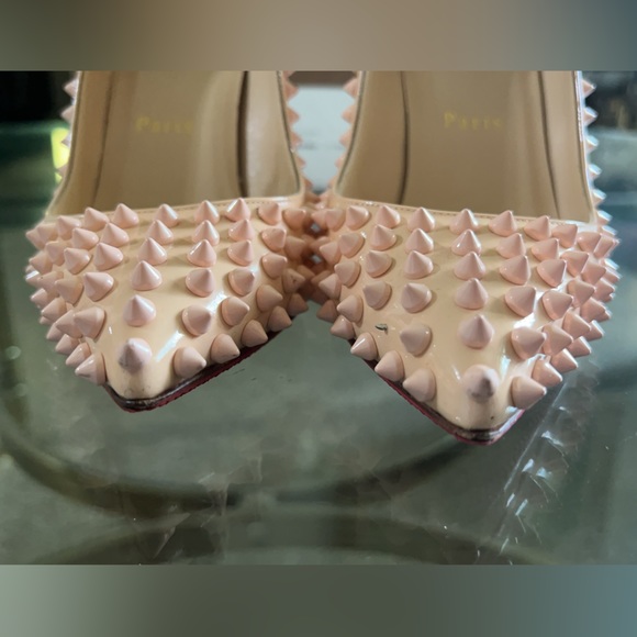 Christian Louboutin Peach Patent Leather Pigalle Spikes Pumps - Picture 3 of 16